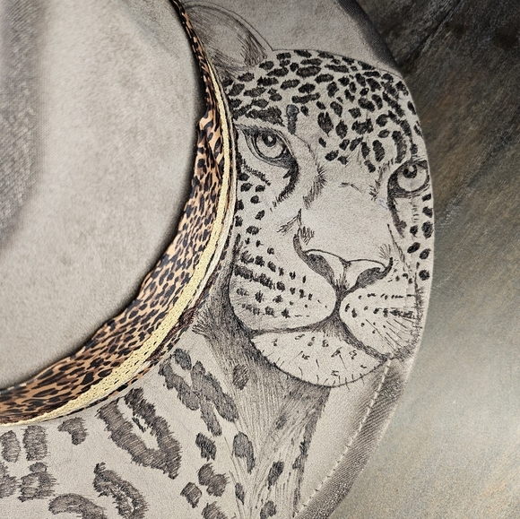 Leopard Print Embellished Wide-Brim Fedora Hat - Neutral Taupe main image 5